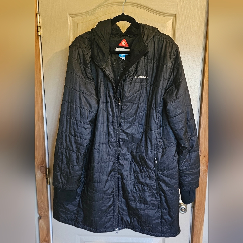 Columbia Omni Heat 2X Long Black Jacket Lightweight But Warm - Picture 1 of 7